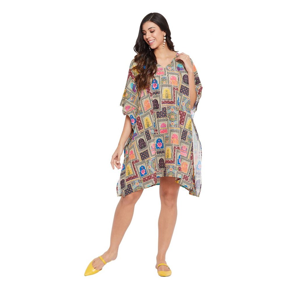 Gypsie Blu Women Casual Short Caftan Dress Tunic Beach Cover Up for Evening Wear - Picture 4 of 10